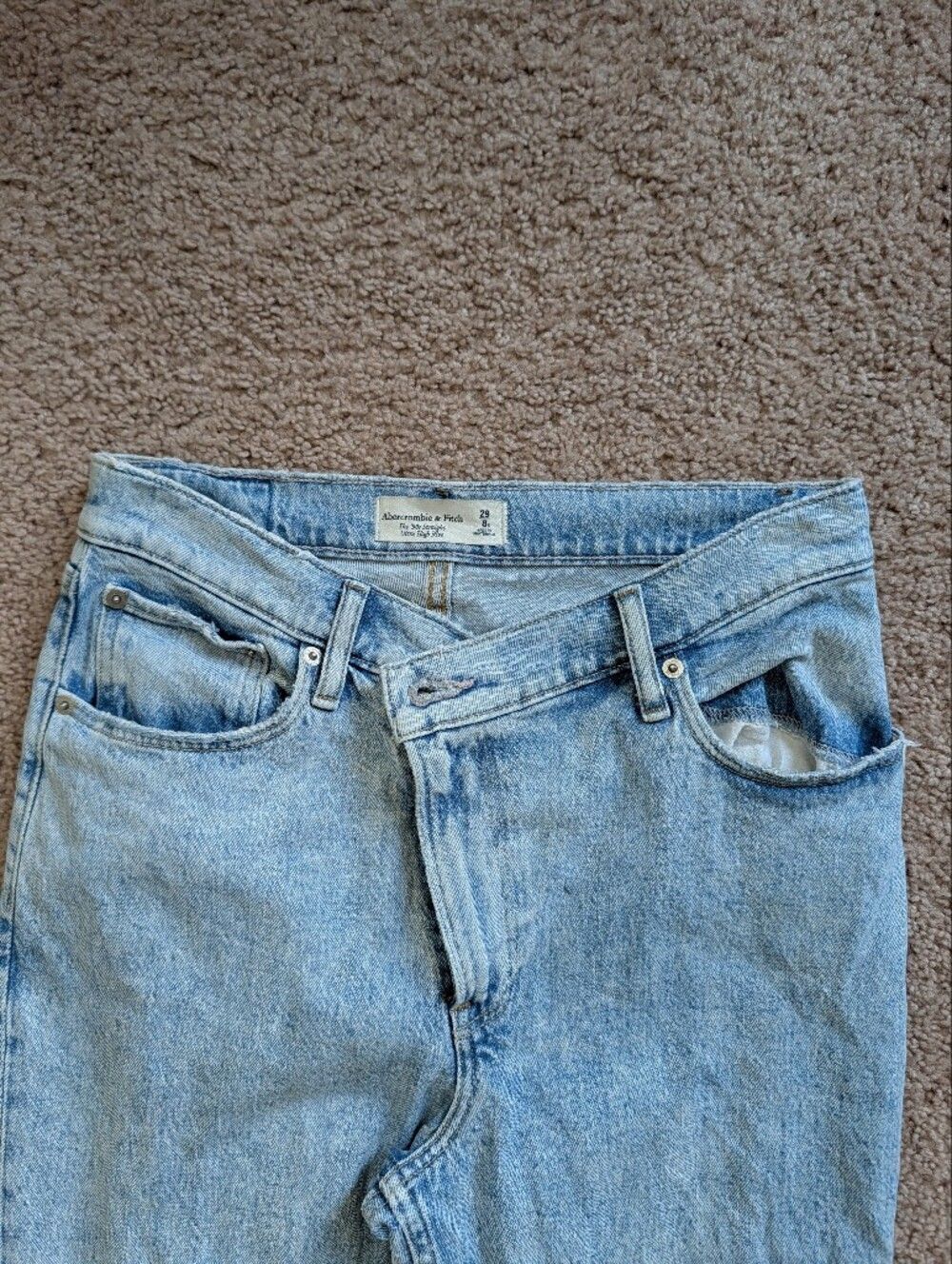 Abercrombie Womens Blue Ultra High Rise 90s Straight Criss Cross Jeans Size 29/8 - Picture 10 of 16